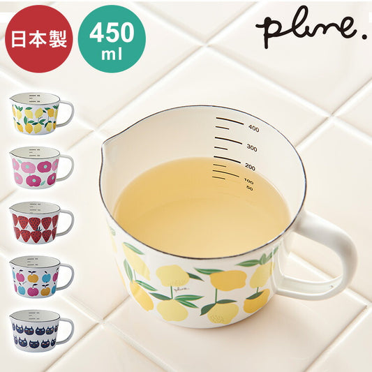 プルーン ホーローメジャーカップ S レモン 猫 キュート プチホーロー食器 ミミ ココ モモ 丸い チャーミング(代引不可)