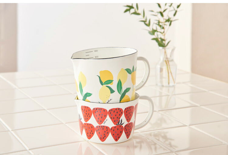 プルーン ホーローメジャーカップ S レモン 猫 キュート プチホーロー食器 ミミ ココ モモ 丸い チャーミング(代引不可)