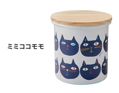 プルーン ホーローキャニスター レモン 猫 キュート プチホーロー食器 ミミ ココ モモ 丸い チャーミング 日本製(代引不可)