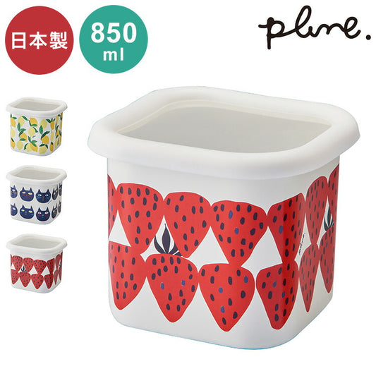 プルーン ホーローキューブストッカーS レモン 猫 キュート プチホーロー食器 ミミ ココ モモ 丸い 日本製(代引不可)