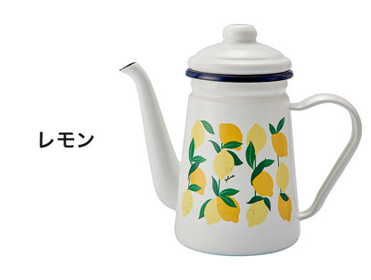 プルーン ホーローカフェポット レモン 猫 キュート ミミ ココ モモ 1~2人分 丸い チャーミング 日本製(代引不可)