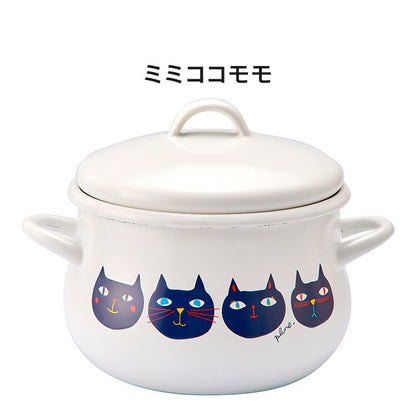 プルーン ホーロー両手鍋 16cm レモン 猫 キュート プチホーロー食器 ミミ ココ モモ 1~2人分 丸い 日本製(代引不可)