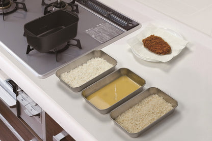 天ぷら鍋 ミニ天ぷら 角型 ミニ揚げ物鍋 スクエア ステンレスバット3枚セット IH対応[ガス火もOK] 揚げ鍋 揚げ物 天ぷら お弁当用 ミニ 少量 小型 小さめ 小さい 1人用 2人用 鉄 鉄製(代引不可)