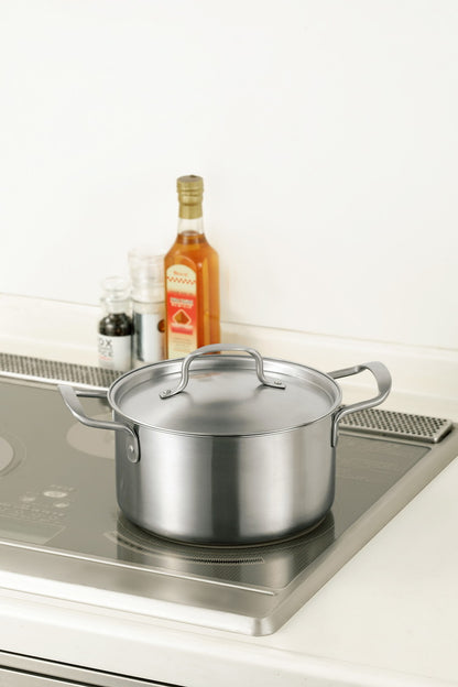 シェフズポット深型両手鍋 ステンレス深型鍋 蓋付き 20cm IH対応 ガス火対応(代引不可)