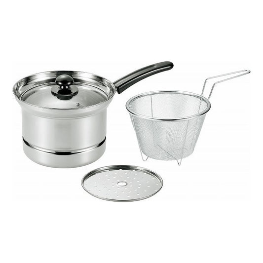 深型片手鍋18 パスタポット 目皿付 ガラス蓋付 ザル付き(代引不可)