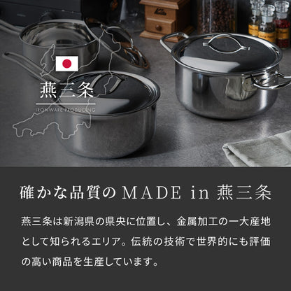 日本製 燕三条 ステンレス3層 両手鍋 22cm IH対応 蓋付き 全面鏡面仕上げ ガス火OK アルミクラッド 三層鋼 鍋 フッ素不使用 SUS304 ステンレス製 フライパン シモリュウ プラジュール