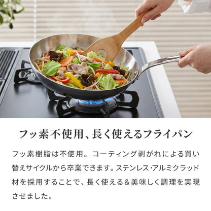 日本製 燕三条 ステンレス3層フライパン 22cm IH対応 ガス火OK アルミクラッド 三層鋼 フライパン フッ素不使用 SUS304 ステンレス製 フライパン シモリュウ プロシード ギフト