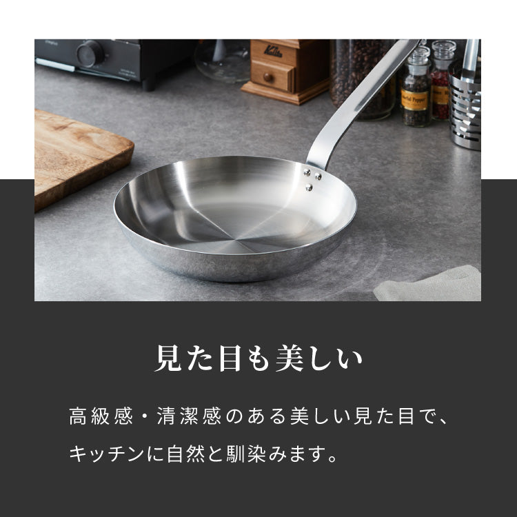 日本製 燕三条 ステンレス3層フライパン 28cm IH対応 ガス火OK アルミクラッド 三層鋼 フライパン フッ素不使用 SUS304 ステンレス製 フライパン シモリュウ プロシード ギフト