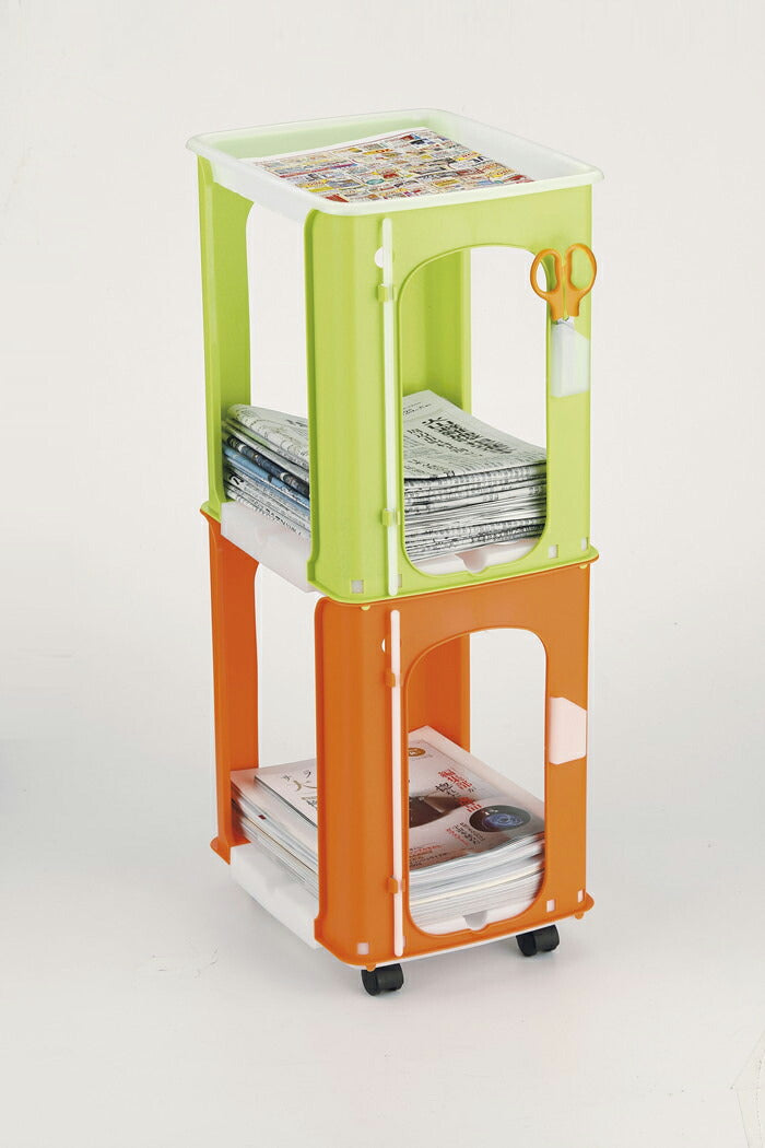 からふるしんぶん楽っく プラス1 便利なトレー付き(新聞 新聞紙 雑誌 ストッカー 収納 ラック キャスター付き ハサミ小物入れ付き ひも通し棒付き 新聞ラック 新聞ストッカー)(代引不可)