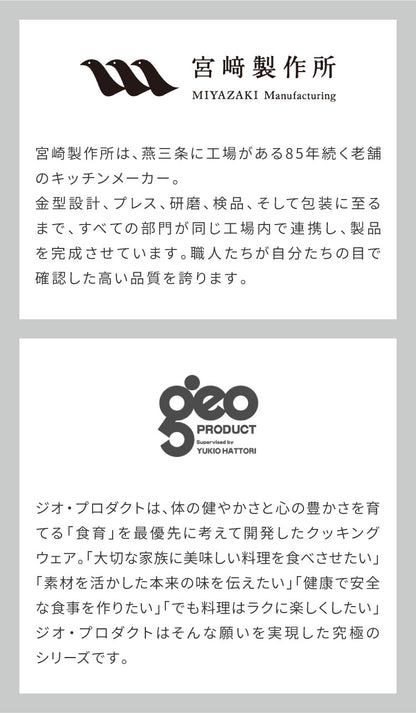 ジオ・プロダクト 日本製 両手鍋 22cm GEO-22T ガス火・IH対応 オーブン可 GEO ジオ 服部幸應先生 国産 宮崎製作所 Miyaco ジオプロダクト