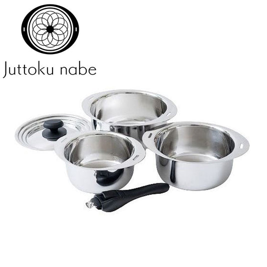 JN-ST-1 Miyaco 宮崎製作所 十得鍋 重なるお鍋セット ソースポットセット 16 18 20cm 兼用蓋 片手ハンドル 収納 スタッキング 無水調理 無油調理 IH対応(代引不可)