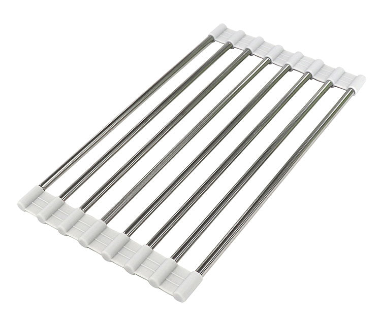 水切りラック シンク上 スリム 幅16cm 伸縮 27.5~45cm ステンレス シリコン 折りたたみ シンク横 大容量 コンパクト くるくるスッキリラック 錆びない 食器 プレート 伸縮式 巻ける 省スペース(代引不可)