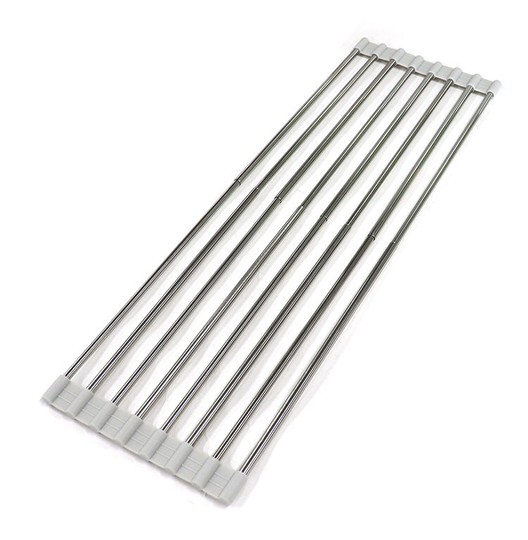 水切りラック シンク上 スリム 幅16cm 伸縮 27.5~45cm ステンレス シリコン 折りたたみ シンク横 大容量 コンパクト くるくるスッキリラック 錆びない 食器 プレート 伸縮式 巻ける 省スペース(代引不可)