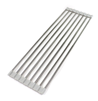 水切りラック シンク上 スリム 幅16cm 伸縮 27.5~45cm ステンレス シリコン 折りたたみ シンク横 大容量 コンパクト くるくるスッキリラック 錆びない 食器 プレート 伸縮式 巻ける 省スペース(代引不可)