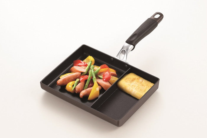 フライパン 卵焼き 玉子焼き IH 【 タマハシ ニューモーニング エッグパン NME-01 】 ツインパン IH対応 仕切り付き フッ素樹脂 加工 お弁当 時間短縮 フライパン(代引不可)