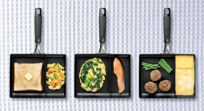 フライパン 卵焼き 玉子焼き IH 【 タマハシ ニューモーニング エッグパン NME-01 】 ツインパン IH対応 仕切り付き フッ素樹脂 加工 お弁当 時間短縮 フライパン(代引不可)