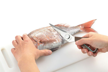 コンパクトキッチンハサミ 収納ケース付 やわらかグリップ 手が痛くなりにくい 食品 袋 カット ウロコ取り