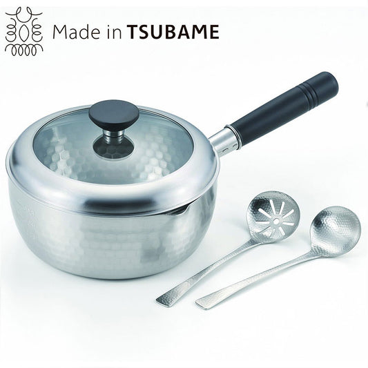 タマハシ 銀鱗 蓋付き槌目雪平鍋20cm お玉付(代引不可)