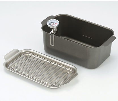 角型 天ぷら鍋 四角鍋 蓋付 食彩亭 TP-16 アミ 温度計 付 セット タマハシ 天ぷら 鍋 天麩羅 テンプラ フタ 兼 バット てんぷら鍋 長方形 油 節約 四角形 四角