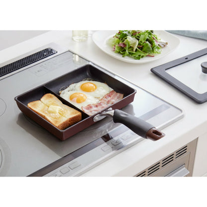 蓋付き ネオモーニングエッグパンIH対応 ガス対応 お弁当 朝食 仕切り付き 仕切付 角型フライパン 高機能フライパン おべんとう お弁当作り だし巻き卵 ウィンナー 時短 調理 効率