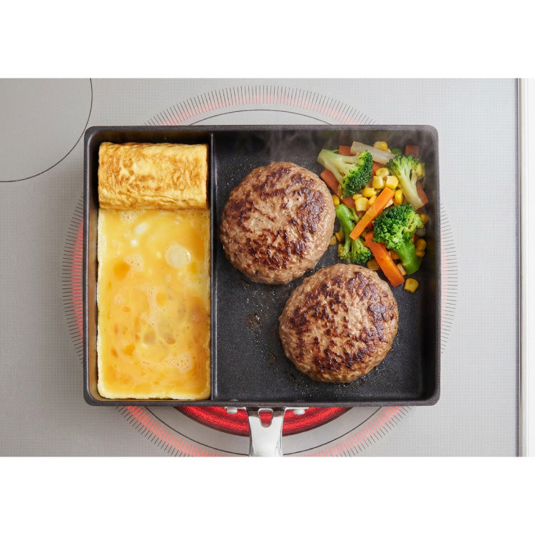 蓋付き ネオモーニングエッグパンIH対応 ガス対応 お弁当 朝食 仕切り付き 仕切付 角型フライパン 高機能フライパン おべんとう お弁当作り だし巻き卵 ウィンナー 時短 調理 効率