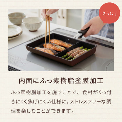 蓋付き ネオモーニングエッグパンIH対応 ガス対応 お弁当 朝食 仕切り付き 仕切付 角型フライパン 高機能フライパン おべんとう お弁当作り だし巻き卵 ウィンナー 時短 調理 効率