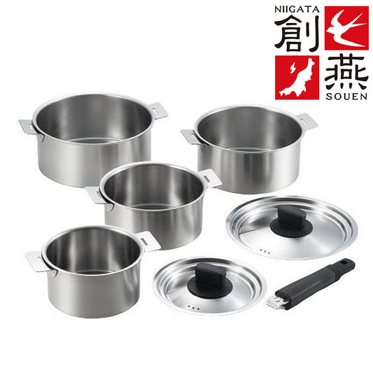 取っ手が取れる ステンレス 鍋 日本製 14cm16cm18cm20cm 鍋セット収納 省スペース 新潟県 燕市 ステンレス製 片手鍋 両手鍋 片手なべ 両手なべ なべ シルバー(代引不可)