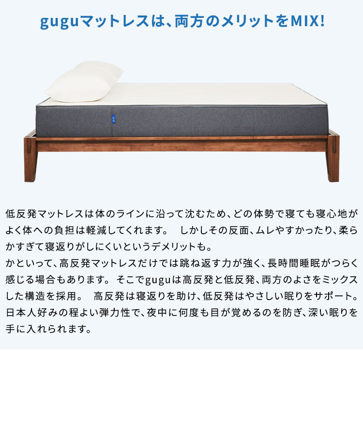 【45日間返品保証付き】 グーグースリープ gugu sleep マットレス クイーン 日本人の体型に合わせたマットレス 厚み23cm ウレタンマットレス 高反発 低反発 4層構造 竹炭繊維配合 体圧分散 洗える (代引不可)