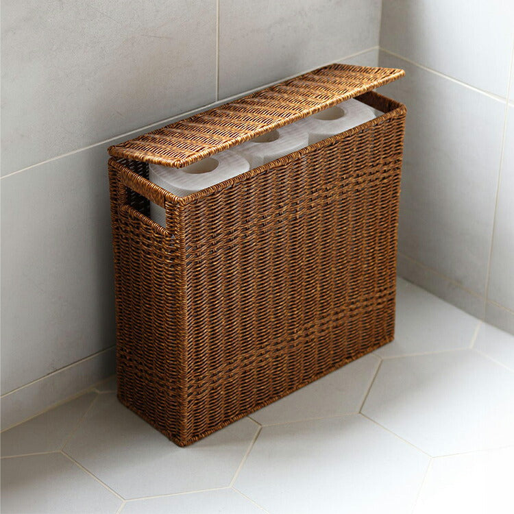 ラタン調 フタ付トイレットペーパーボックス 幅14cm スリム×大容量 最大9ロール 収納 UTILE ユティル トイレラック トイレ収納 すき間収納 隙間収納 ストッカー 蓋付き おしゃれ