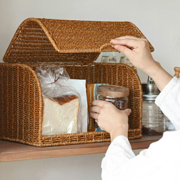ラタン調 ブレッドケース UTILE ユティル 洗えるバスケット PPラタン 水洗い 手編み かご パンケース 食パン入れ ブレッドボックス カウンター上収納 キッチン収納 おしゃれ