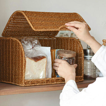 ラタン調 ブレッドケース UTILE ユティル 洗えるバスケット PPラタン 水洗い 手編み かご パンケース 食パン入れ ブレッドボックス カウンター上収納 キッチン収納 おしゃれ