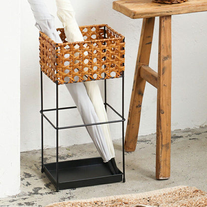 ラタン調 傘立て PPラタン×アイアン アンブレラスタンド レクト 傘 8本収納 UTILE Octa ユティル オクタ 手編み かさたて 玄関収納 コンパクト ブラック 黒 スリム おしゃれ