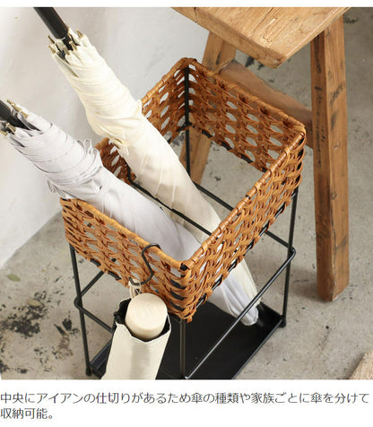 ラタン調 傘立て PPラタン×アイアン アンブレラスタンド レクト 傘 8本収納 UTILE Octa ユティル オクタ 手編み かさたて 玄関収納 コンパクト ブラック 黒 スリム おしゃれ