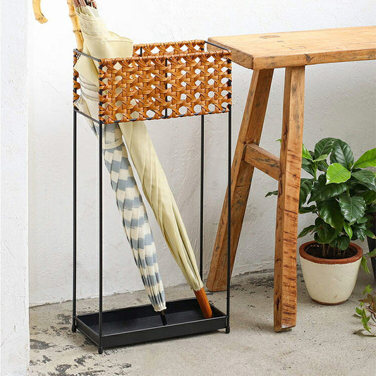 ラタン調 傘立て PPラタン×アイアン アンブレラスタンド スリム 傘 6本収納 UTILE Octa ユティル オクタ 手編み かさたて 玄関収納 コンパクト ブラック 黒 スリム おしゃれ