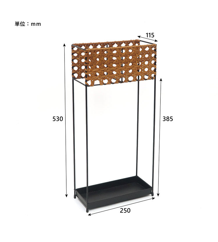 ラタン調 傘立て PPラタン×アイアン アンブレラスタンド スリム 傘 6本収納 UTILE Octa ユティル オクタ 手編み かさたて 玄関収納 コンパクト ブラック 黒 スリム おしゃれ