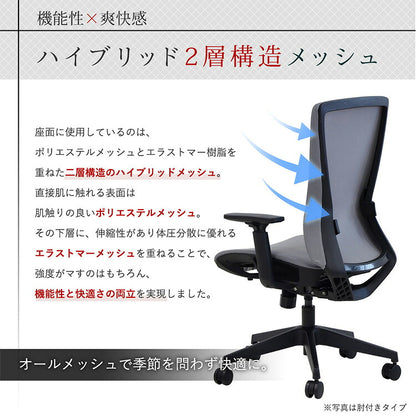 オフィスチェア ハイブリッド2層構造メッシュ 肘なしタイプ メッシュチェア デスクチェア パソコンチェア ランバーサポート(代引不可)