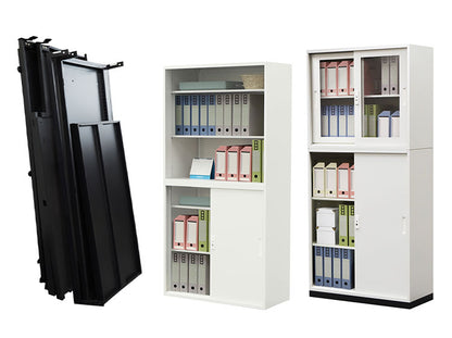 引戸書庫 3段 スチール書庫 引違い書庫 キャビネット オフィス収納 システム収納庫 本棚 スチール ホワイト ブラック 棚 連結 鍵付 EA-8840-3H 収納 オフィス 書類(代引不可)