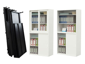 引戸書庫 3段 スチール書庫 引違い書庫 キャビネット オフィス収納 システム収納庫 本棚 アクリル A4 ホワイト ブラック 棚 連結 EA-8840-3HA 収納 オフィス 書類(代引不可)