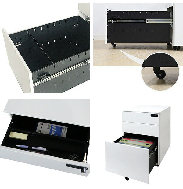 完成品 スチールワゴン ダイヤル錠 引き出しフルオープン スチール製 キャスター付き 脇机 サイドデスク 収納 収納 引き出し オフィスワゴン デスクワゴン キャビネット チェスト 収納(代引不可)