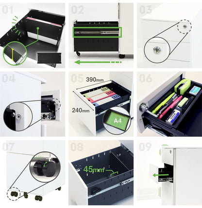 スリムサイドワゴン 3段 幅30cm スリムワゴン 鍵付き 完成品 スチールワゴン 3段ワゴン キャビネット 大容量 脇机 引き出し キャスター付き(代引不可)