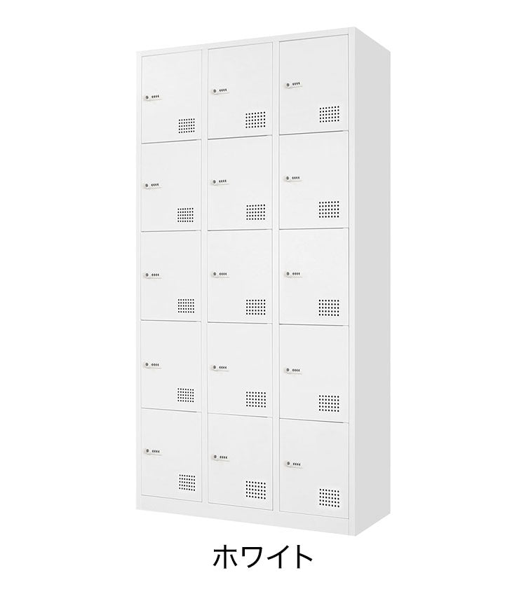 ロッカー 15人用 3列5段 スチールロッカー ダイヤル錠 かぎ付き 更衣ロッカー スチール製 ホワイト ブラック 会社 収納 シューズロッカー 下駄箱 更衣室 FAD-15(代引不可)