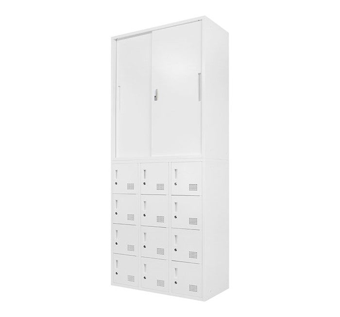 引き戸書庫 ロッカー 12人用 2台セット 同色セット それぞれ1台ずつ 組み立て品 鍵付きラック システム収納庫 スチール書庫 キャビネット かぎ付き 更衣ロッカー スチールロッカー(代引不可)