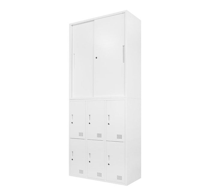 引き戸書庫 ロッカー 6人用 2台セット 同色セット それぞれ1台ずつ 組み立て品 鍵付きラック システム収納庫 スチール書庫 キャビネット かぎ付き 更衣ロッカー スチールロッカー(代引不可)