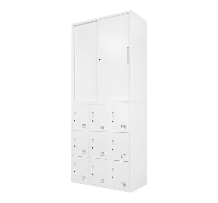 引き戸書庫 ロッカー 9人用 2台セット 同色セット それぞれ1台ずつ 組み立て品 鍵付きラック システム収納庫 スチール書庫 キャビネット かぎ付き 更衣ロッカー スチールロッカー(代引不可)