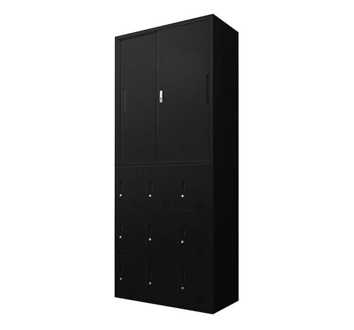 引き戸書庫 ロッカー 9人用 2台セット 同色セット それぞれ1台ずつ 組み立て品 鍵付きラック システム収納庫 スチール書庫 キャビネット かぎ付き 更衣ロッカー スチールロッカー(代引不可)