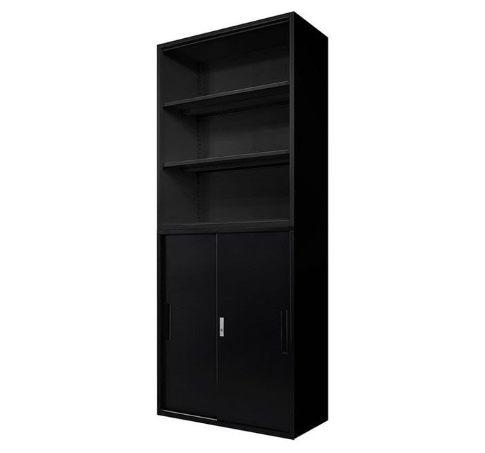 オープン書庫 引戸書庫 2台セット 同色セット それぞれ1台ずつ 組み立て品 幅90cm 2.6cmピッチで可動棚 オープンラック システム収納庫 スチール書庫 キャビネット 事務所 本棚 シェルフ 収納(代引不可)