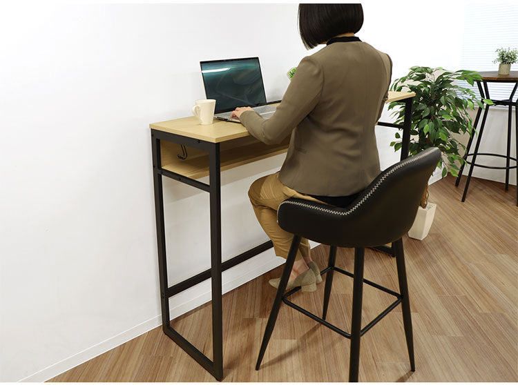 スタンディングデスク ハイデスク 棚板付き 幅1500×奥行450×高さ1050mm 立ち机 コンセント オフィスデスク ハイカウンター おしゃれ HD-1545 デスクワーク オフィス コワーキング(代引不可)