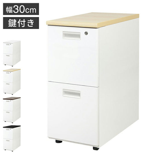 脇机 2段 本体ホワイト 無地 スリム 幅300×奥行600mm 袖机 サイドワゴン デスクワゴン サイドキャビネット サイドデスク 鍵付き A4 LD-WD2S ワゴン デスクワゴン 書類収納(代引不可)