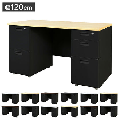 オフィスデスク 両袖机 本体ブラック 袖箱 無地 スリム 幅1200×奥行600mm ワークデスク パソコンデスク 事務机 作業机 机 シンプル LRD-126B オフィスワーク デスク(代引不可)