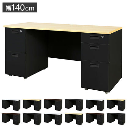 オフィスデスク 両袖机 本体ブラック 袖箱 無地 スリム 幅1400×奥行600mm ワークデスク パソコンデスク 事務机 作業机 机 シンプル LRD-146B オフィスワーク デスク(代引不可)